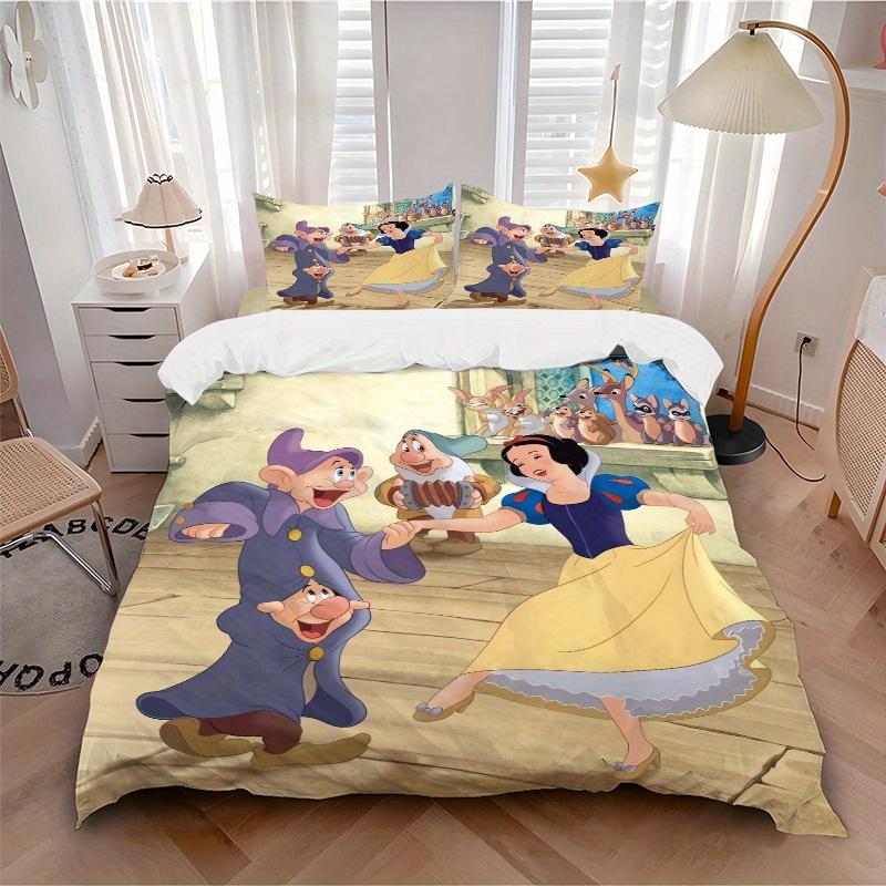 3pcs Dancing Snow White and the Dwarfs Quilt Set - Soft and Comfortable Bedroom, Guest Room and Dorm Decor Bedding Set 1 Quilt Cover + 2 Pillowca