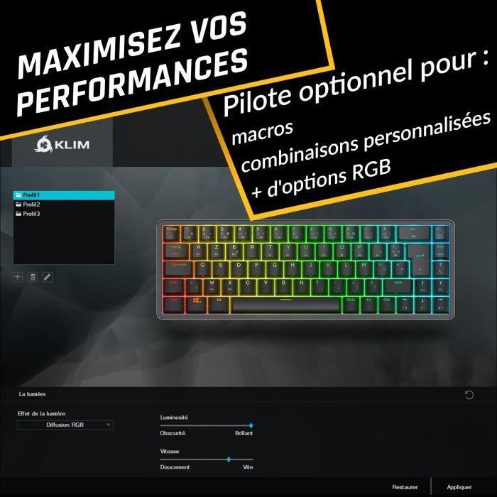 Clavier Mécanique Sans Fil - KLIM - Shift - AZERTY - RGB - Interchangeable 60% 2022