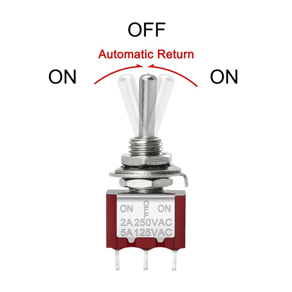 Heschen Миниатюрный тумблер мгновенного действия MTS-123, (ON)-OFF-(ON) SPDT, 3-контактный, 2 А 250 В, 5 А 120 В, упаковка из 5 шт.