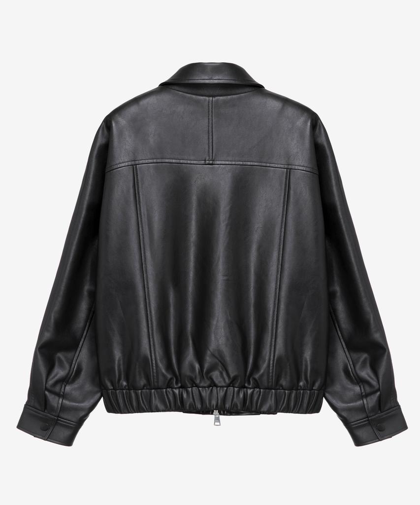 Mind Bridge Women [W] Black Leather Blouson Oversized Jumper