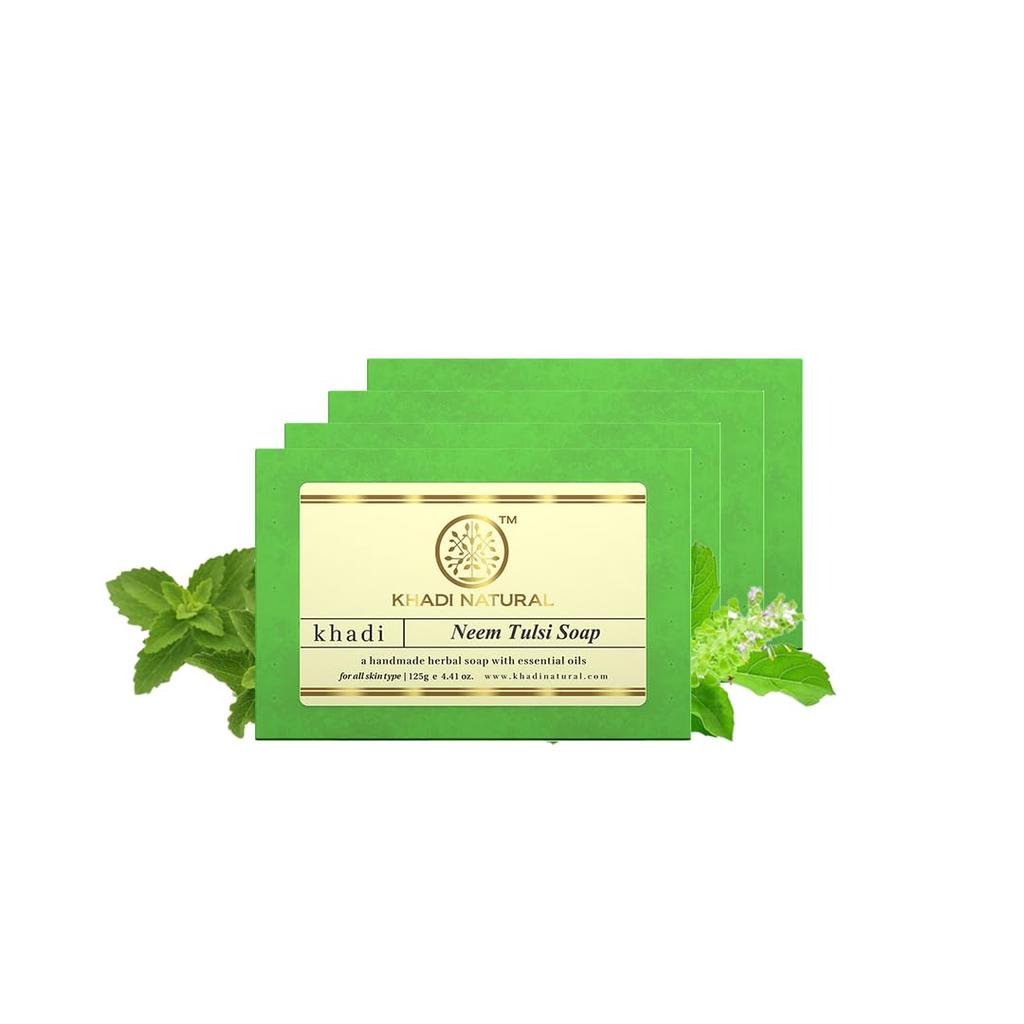 Khadi Natural Neem Tulsi Herbal Bath Soap Bar Gentle Daily Cleansing Soap For All Skin Types Essential Oils Pack Of 4 x 125g