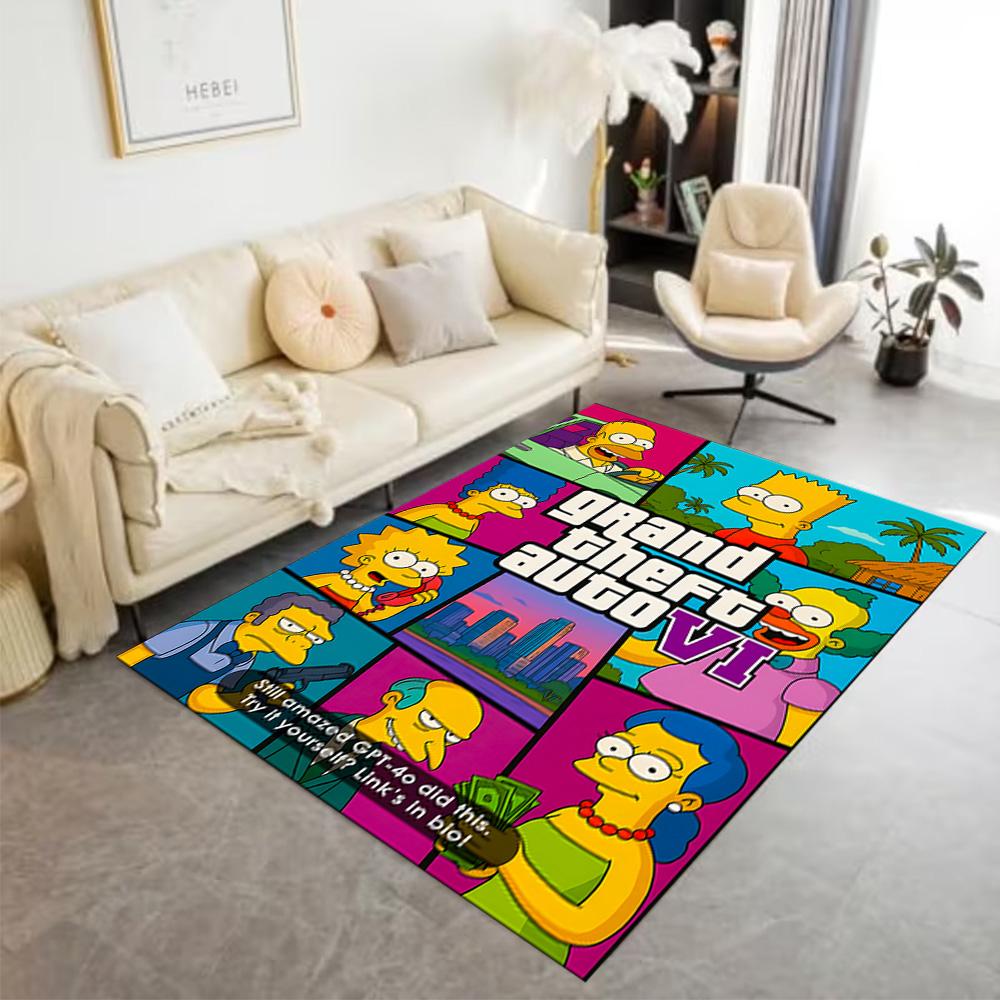 Simpsons Gta Mashup Cover Floor Mat Design for Dining Room Bedrooms Game Room Outdoor Anti-slip Rug Anime Office Decor Birthday/Christmas Gift