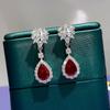 Huitan Pear Red Cubic Zirconia Hanging Earrings for Women Gorgeous Ear Accessories Wedding Party Aesthetic Earrings New JewelryGood product