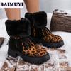 Туфли женские на платформе с леопардовым мехом и бахромой, зимние ботинки на среднем каблуке, теплые ботинки челси, тренд 2025 года, новые туфли-лодочки Mujer Botas