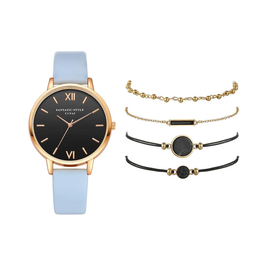 Женские кварцевые часы с кожаным ремешком, аналоговый наручный браслет, браслет, набор часов