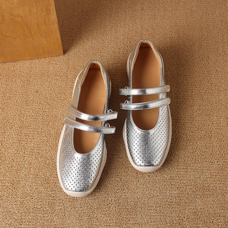 Krazing Pot Туфли-лодочки из овчины весна-лето размер 41 на толстом низком каблуке с круглым носком и полым украшением, дышащие, с липучкой