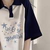 Lazy casual short sleeved T-shirt for women in the summer of 2025, new American retro style lapel splicing color blocking top