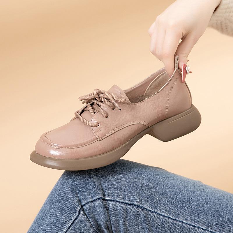 Модная платформа GKTINOO Женская обувь из натуральной коровьей кожи с круглым носком, шнуровкой и массивной подошвой, женская обувь на низком каблуке, ручной работы, больших размеров