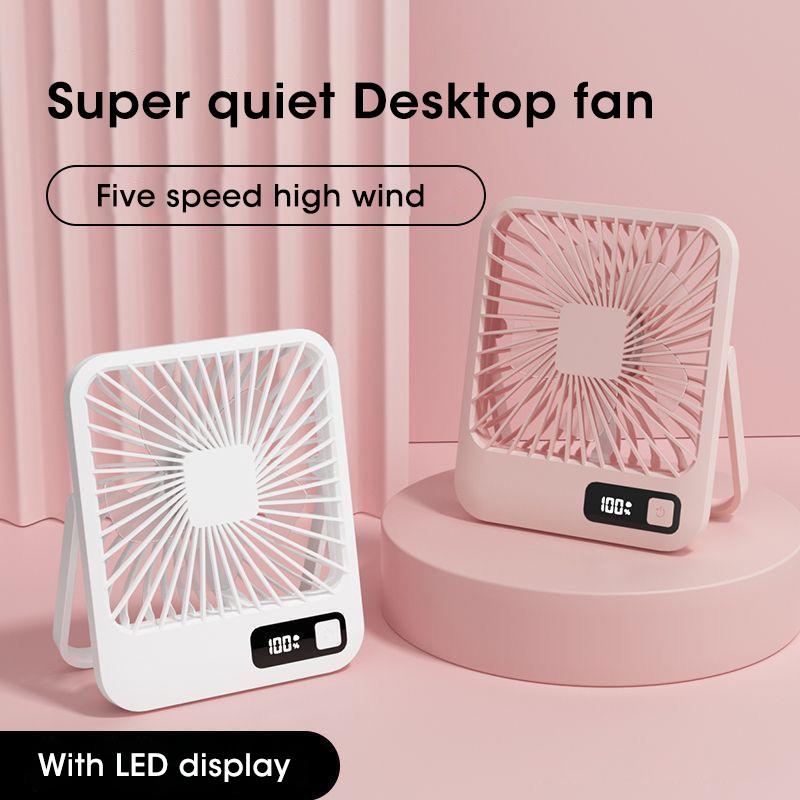 Portable Table Fan Desk 7H Timing Ultra Quiet Small USB Rechargeable Cooling Fan 5 Speeds Powerful Wind Offices Home Fan