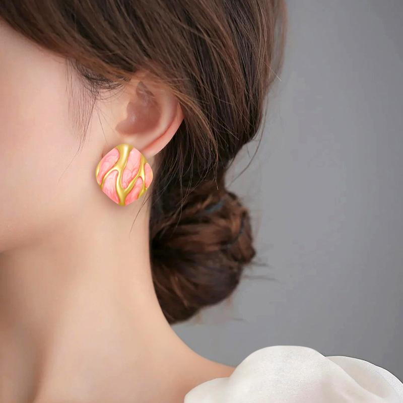 Vintage Colorful Drop Oil Square Stud Earrings for Women Personality Contrasting Colors Irregular Earrings Fashion Party Zircon