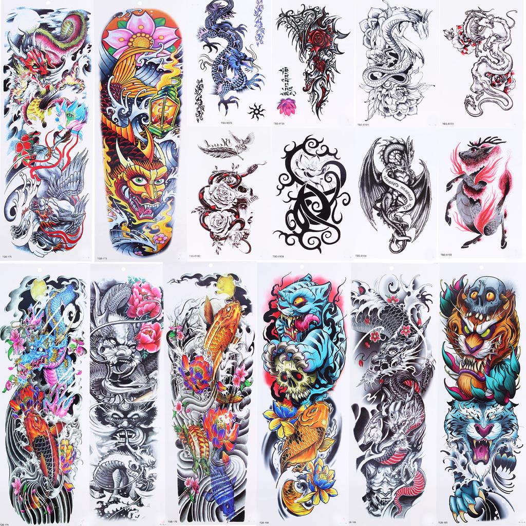 16 шт. наклейки для татуировок, временные водонепроницаемые большие поддельные татуировки для тела для женщин и мужчин