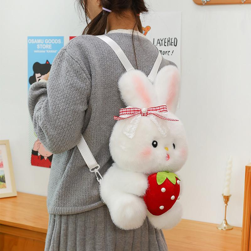 Rabbit Stuffed Strawberry Animal Plush Toy Backpack Cartoon Badroom Decoration