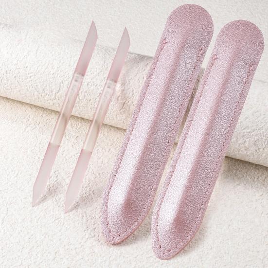 2Pcs/Set Glass Cuticle Pusher Nail File Easy Cleaning Double Sided Glass Manicure Stick with Imitation Leather Case Cuticle Remover Tool