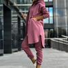 Женский комплект из 2 шт./компл., пальто, брюки, с капюшоном, нерегулярный разрез, застежка-молния с длинным рукавом, свободные флисовые однотонные брюки с эластичной резинкой на талии, ремешки на щиколотке