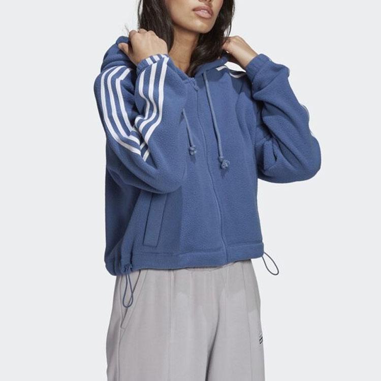 adidas Оригинальный повседневный спортивный укороченный худи на флисе для женщин, синий GN2812