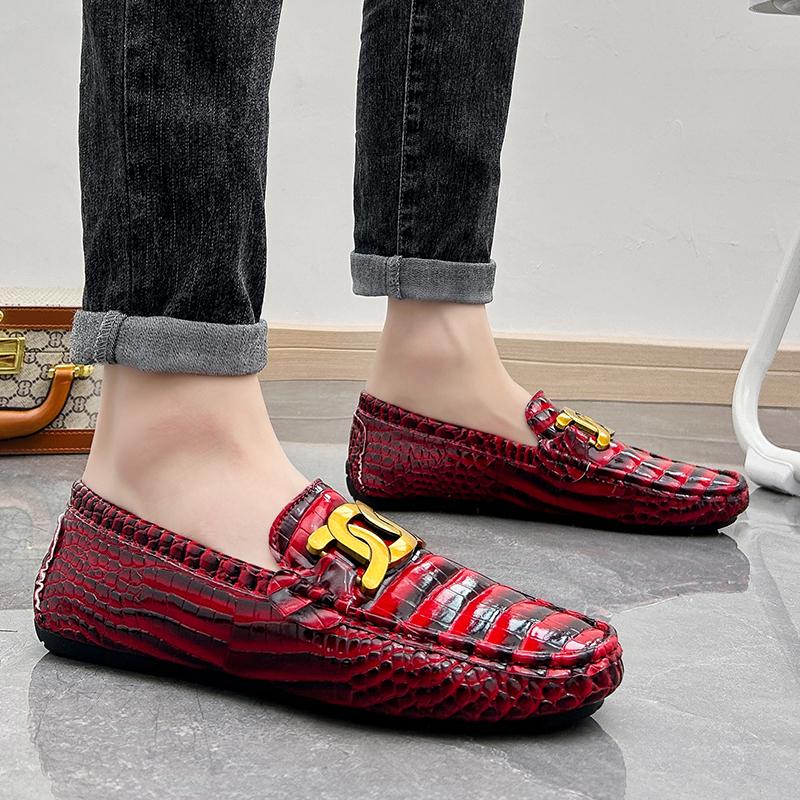 Мужские мокасины Туфли для вождения Комфортные кожаные лоферы Повседневные слипоны Большой размер Цвет Серый Горошек Обувь Большого размера