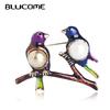 Fashion Two Birds Shape Pins Colorful Enamel Imitation Pearl Animal Magpie Brooches Women Party Suit Clothes Accessories