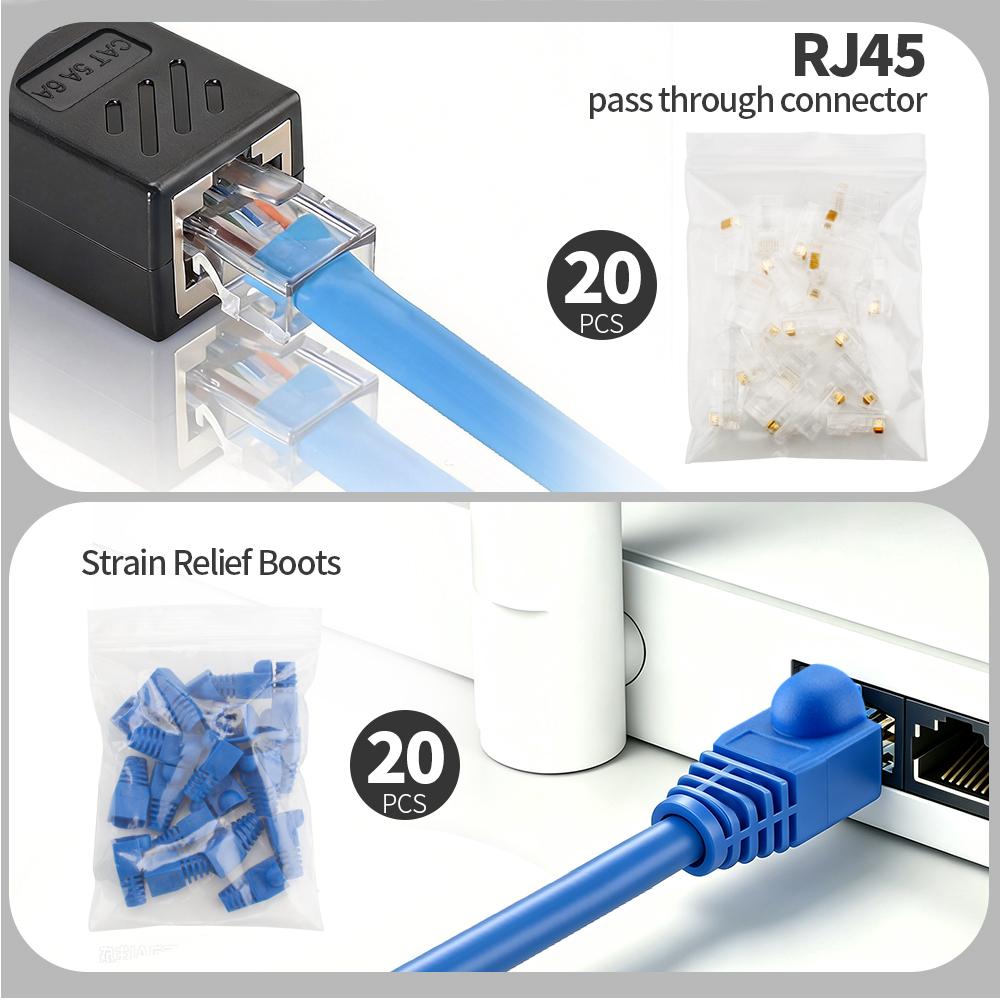 Pass Through RJ45 Cat6 Crimping Toolkit, 8P Crimper for CAT6A/CAT6/CAT5E (STP/UTP) with Cat6 connectors,3-in-1 Crimp/Cut/Strip