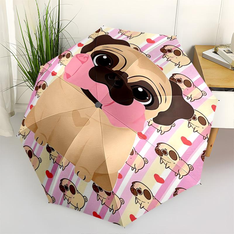 Pug, Cute- Automatic Umbrella, Four Seasons Portable Folding Umbrella, Suitable for Men and Women, Travel, Daily Compact Umbrella, Outdoor A