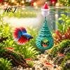 Creative Christmas Aquarium Decor Tree Floating Hideout Ornament, Fish Shrimp Cave Shelter with for Santa Hat Float, Hiding House Tank Holiday Float