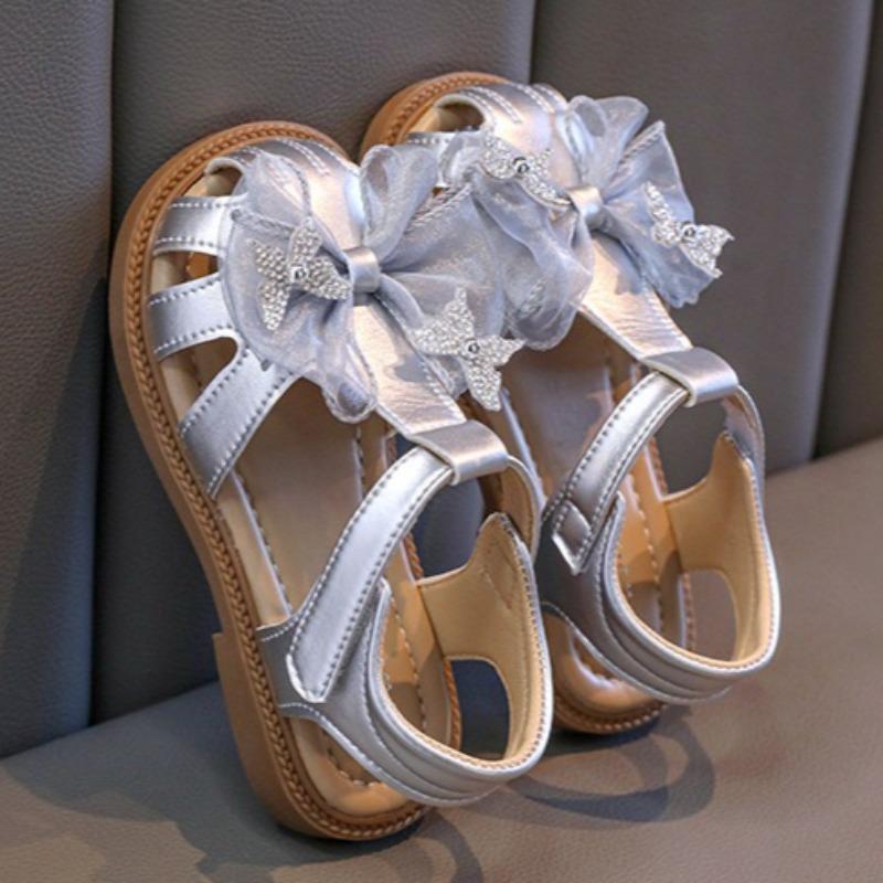Girls Closed Toe Soft Sole Sandals, Summer Crystal Bow Princess Beach Shoes for Middle and Big Kids