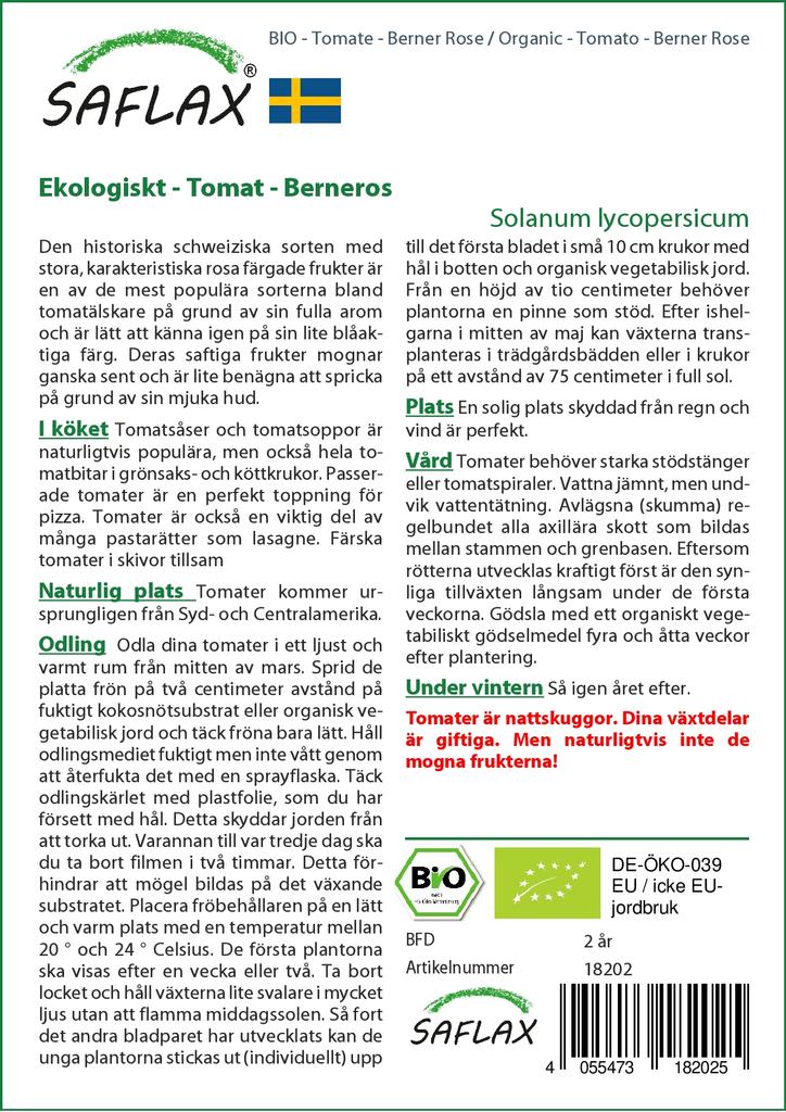 SAFLAX Garden in the Bag - Органический - Помидор - Роза Бернера - 10 семян - С субстратом в подходящем пакете - Solanum lycopersicum