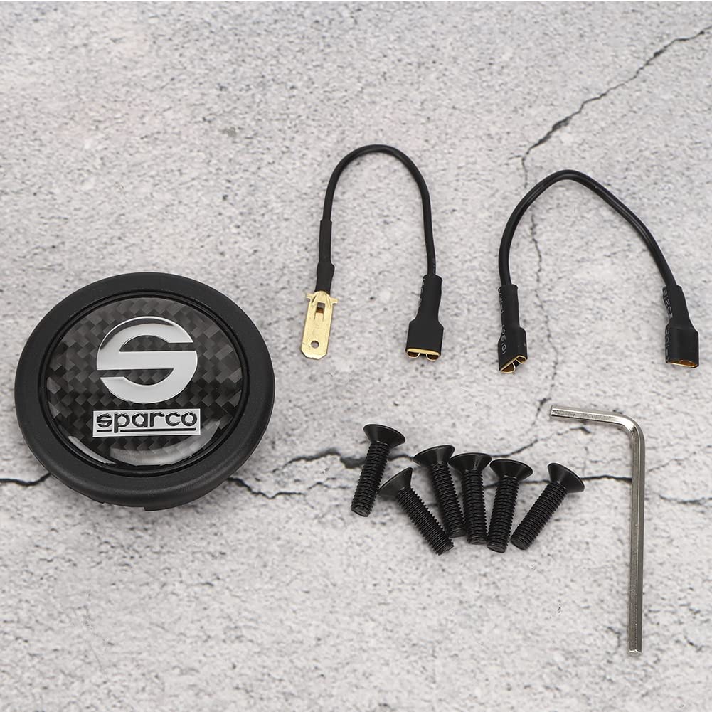 Car Steering Wheel Horn Button, 6 Hole Carbon Fiber External Horn Button Kit for Sparco Steering Wheel Car Modification Parts