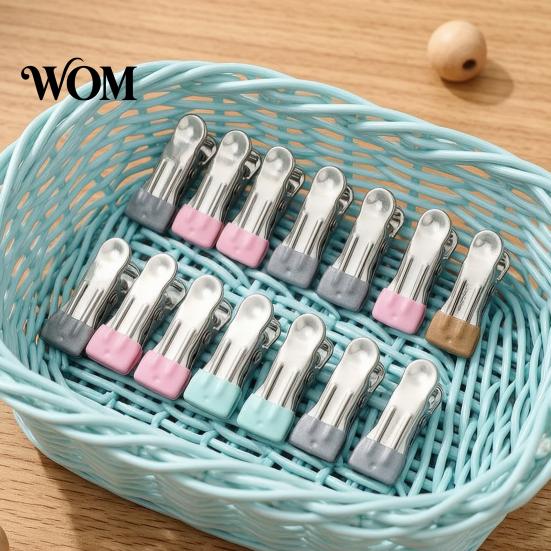 Non Marking Fabric Clips for Knitted Garments 24PCS Stainless Steel Clothes Pegs, with Non-Slip Rubber Coating, Heavy Duty Drying Line Hooks Home Use