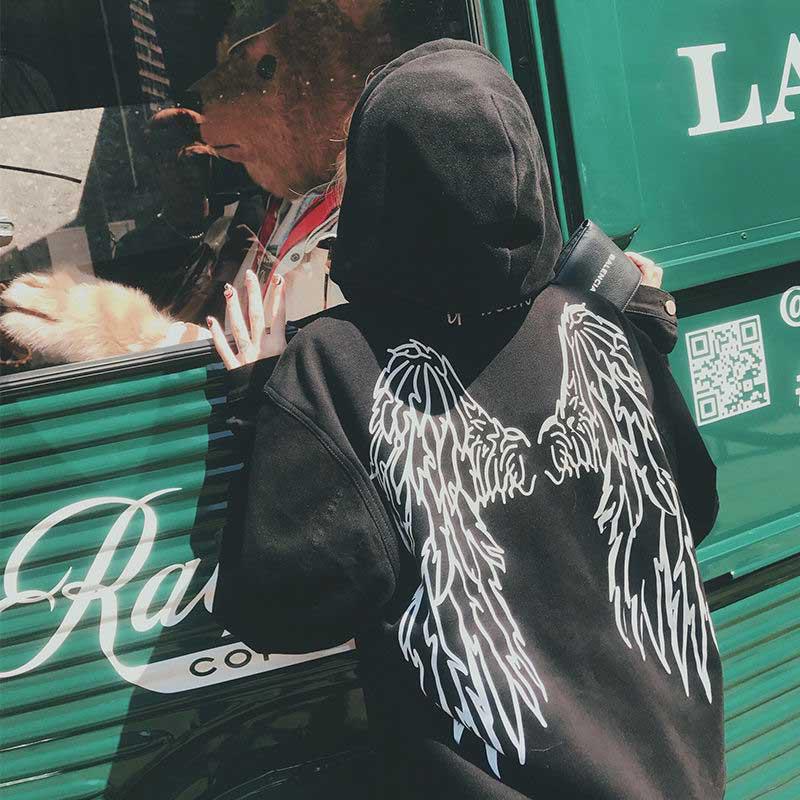 Светоотражающие толстовки Ангел на спине с буквенным принтом в уличном стиле, толстые толстовки унисекс, зимний теплый пуловер, пальто, женские толстовки в стиле панк