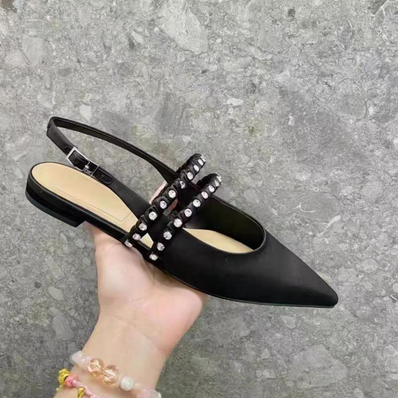 2024 New Hot Selling Crystal Sandals Women's Fashion Pointed Toe Sling-Heel Mules Women's Comfortable Flat Dress Sandals