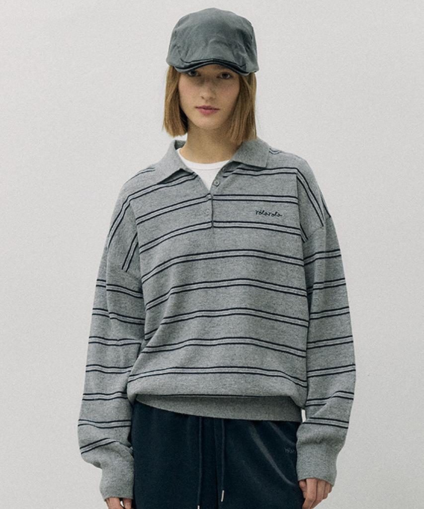 ROLAROLA Loose Fit Collar Stripe Knit Gray