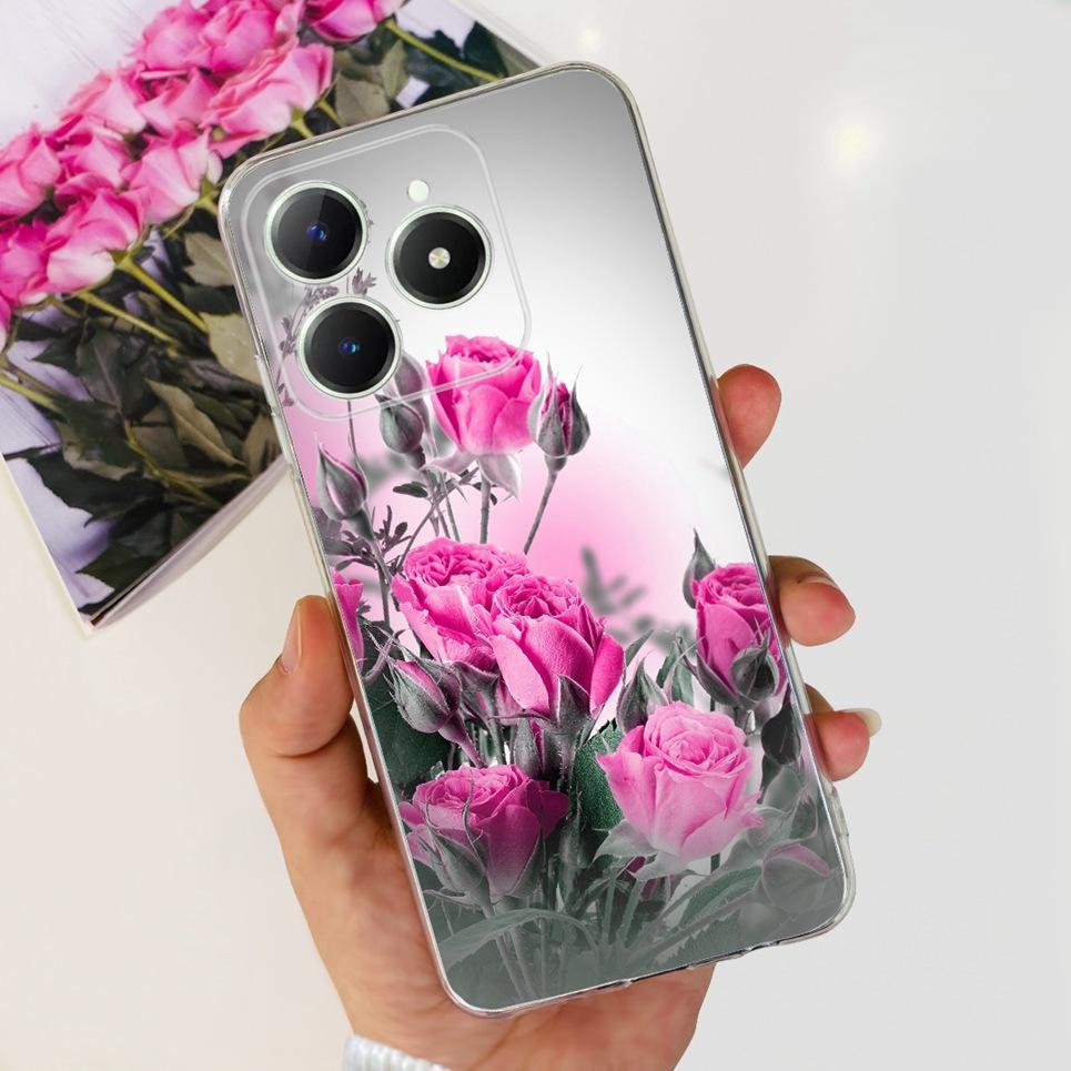 Для Realme C63 C61 Narzo N61 N63 Чехол Цветок Бабочка Женская Мода Задняя Крышка Прозрачный Мягкий Тонкий Силиконовый Бампер Оболочка