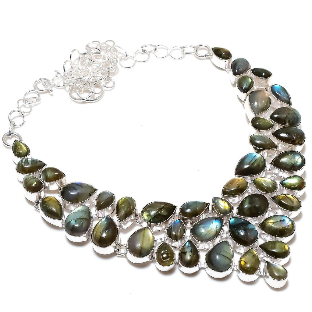 Натуральный драгоценный камень Лабрадорит, ручная работа, серебро 925 пробы, гальванопластика, серебряное ожерелье с лабрадоритом для жены, унисекс, подарки на День матери
