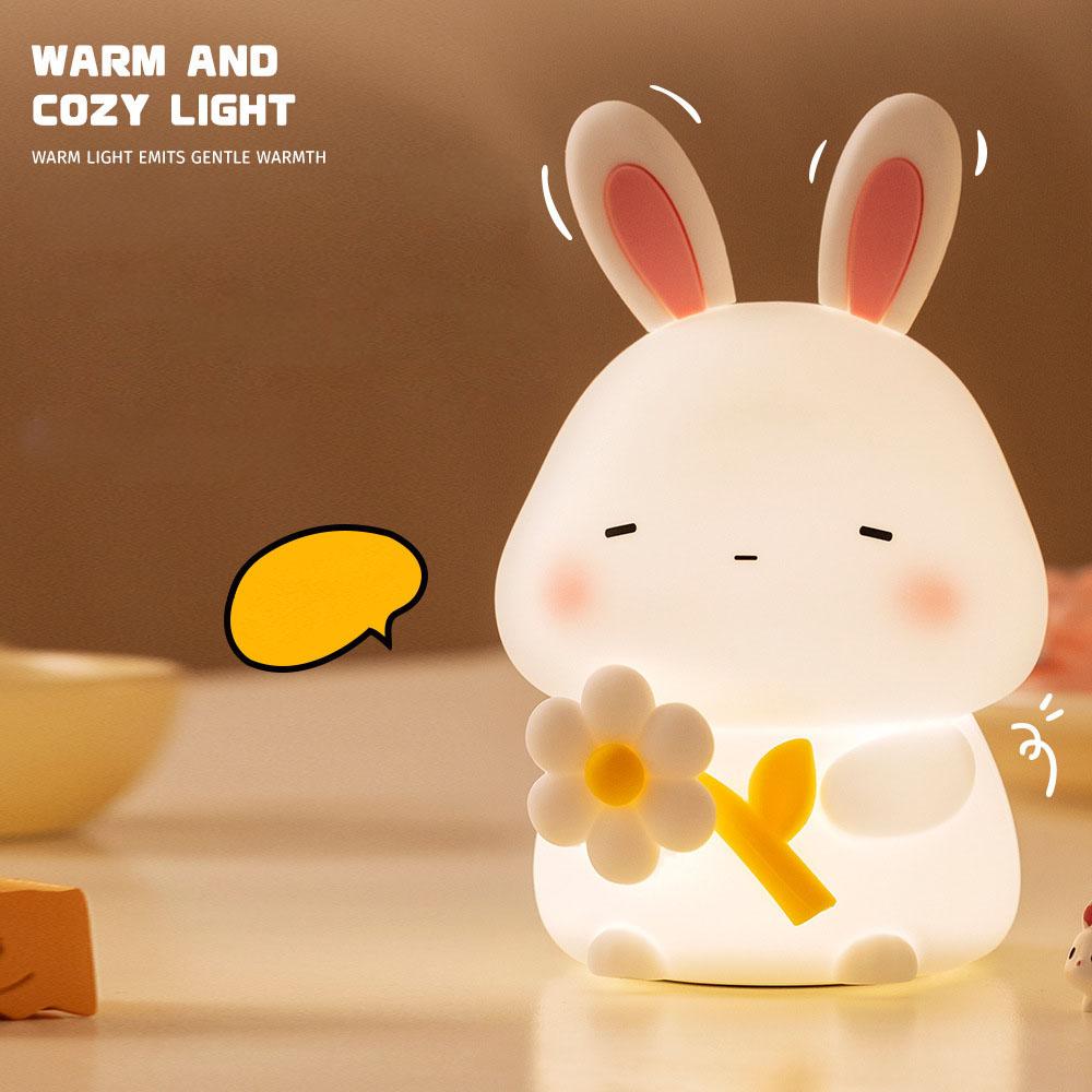 Xiaomi Cute Rabbit Silicone LED Night Light For Kids Children USB Rechargeable Cartoon Animal Bedroom Touch Night Lamp Dropshipping
