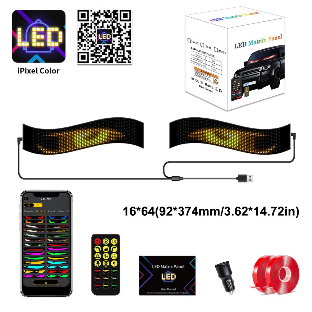 Dynamic Devil Eyes Light for Car Truck Windshield Programmable LED Display Flexible Soft Screen DIY Bluetooth APP Remote Control