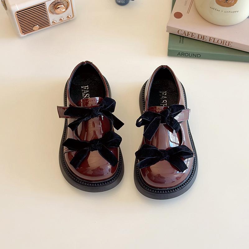 2025 Autumn New British Style Kids Leather Shoes Fashion Versatile Girls' Bow Princess Shoes Simple Anti Slip Child Casual Shoe