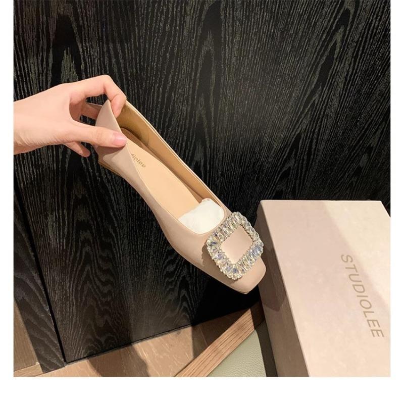 Туфли на высоком каблуке Water Diamond Shallow Mouth Женские французские квадратные туфли на плоской подошве Серебряные женские туфли весна-осень Новый стиль
