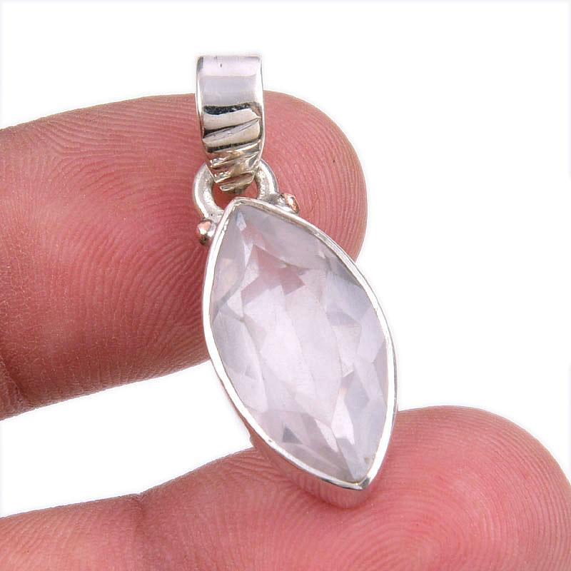 Natural Rose Quartz Gemstone Handmade 925 Solid Silver Gift Pendant 1.25" c7F73