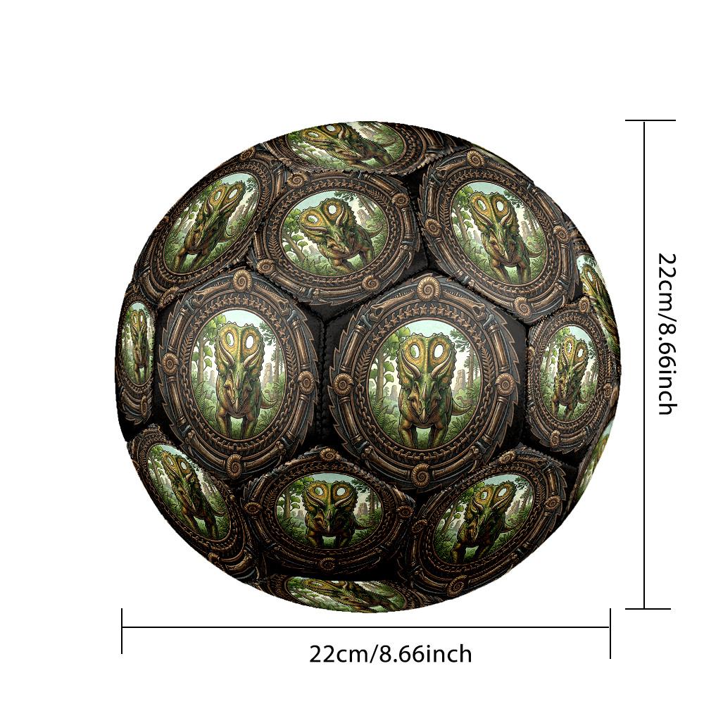 Prehistoric Triceratops Emblem Round Football Size 5 Adult Ball Suitable for Training Matches and Outdoor Team.