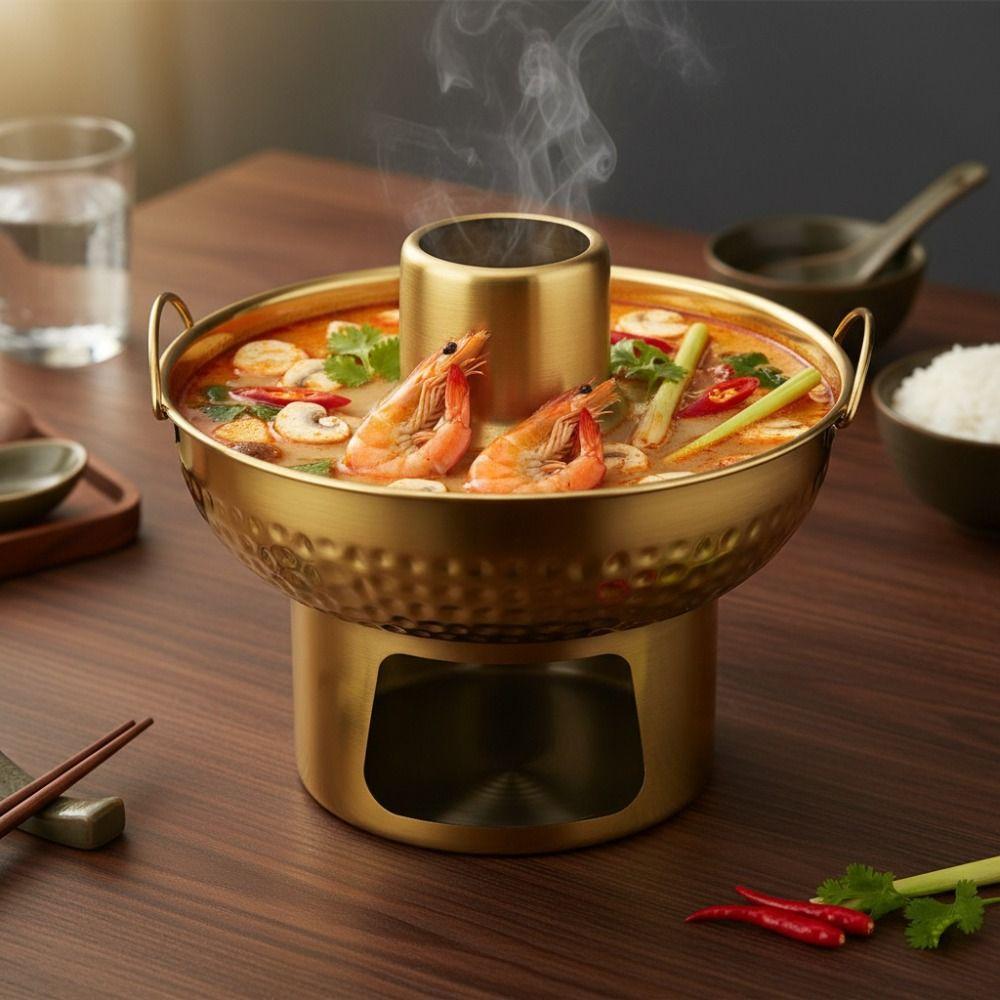 Double Ear Stainless Steel Small Hotpot Thickened Charcoal Hot Pot Portable Dessert Hotpot Camping