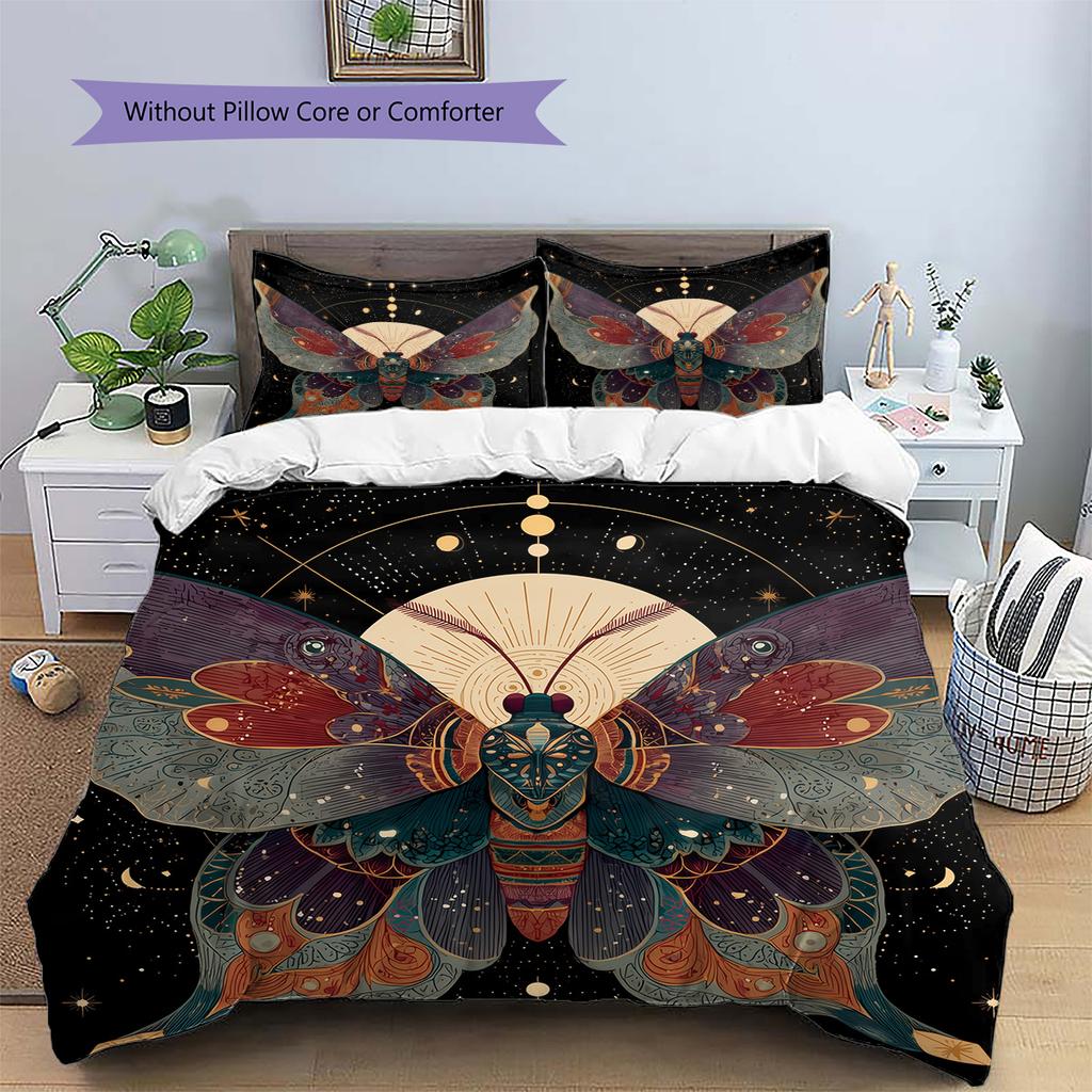 Moon Butterfly Pattern Bedding Quilt Set Quilt Cover Pillowcase Home Decoration Gift (1 * duvet cover + 2 * pillowcase, without core)