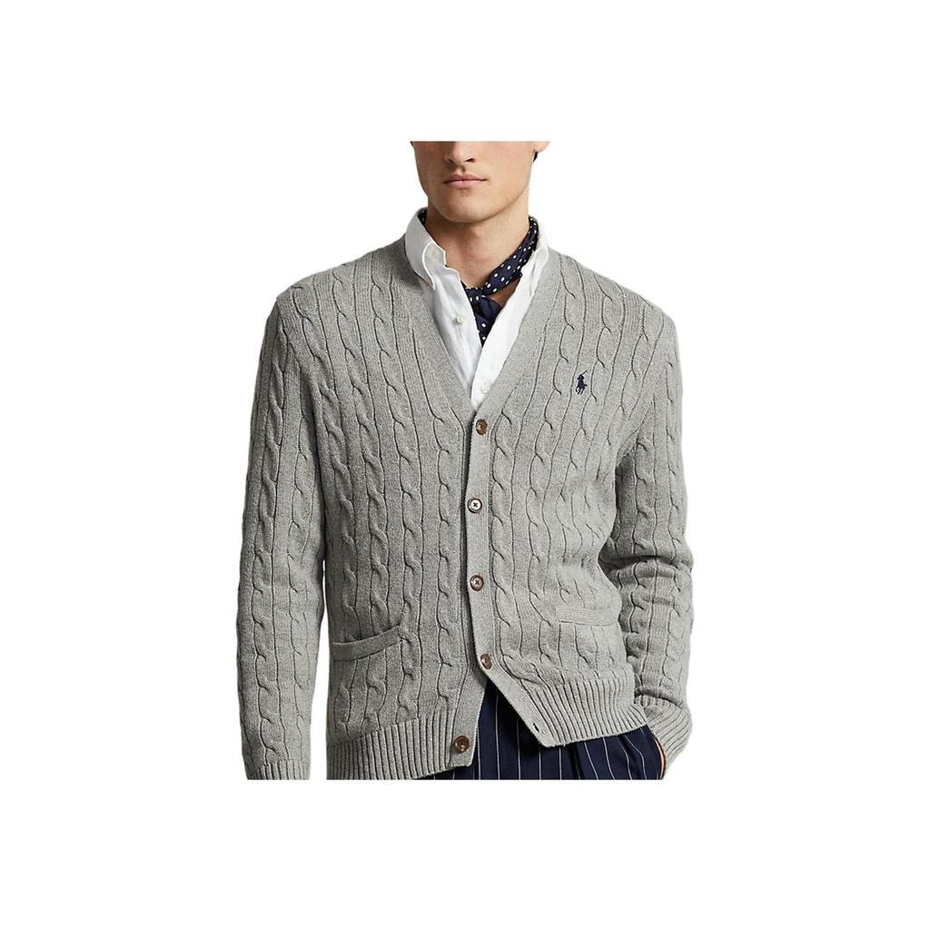 Polo Ralph Lauren Sweater Ss24 Solid Color Small Pony Embroidery Cable Knit V-Neck Long Sleeve Kids Sweater Gray CWPOSWEY6820519-020