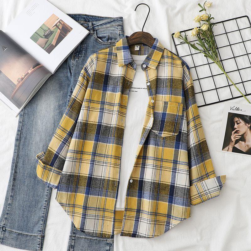 Клетчатые рубашки, женские блузки, женские топы в клетку с длинными рукавами, свободная женская верхняя одежда, повседневная одежда, весенне-осенние новости 2022