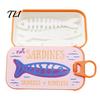 Whimsical Jewelry Container Sardine Tin Box with Fishbone, PLA Vintage Compact Size Ring Storage Organizer, Portable Case for Earrings Necklaces Rings