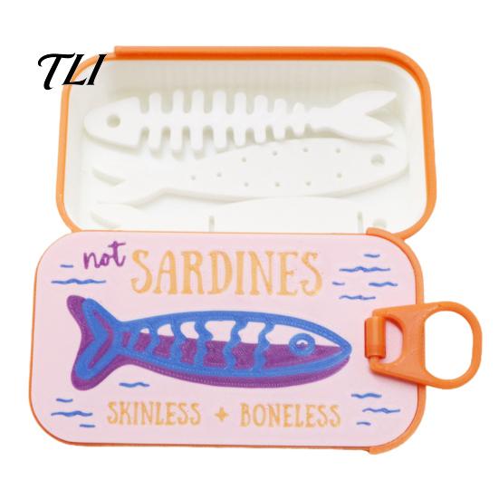 Whimsical Jewelry Container Sardine Tin Box with Fishbone, PLA Vintage Compact Size Ring Storage Organizer, Portable Case for Earrings Necklaces Rings