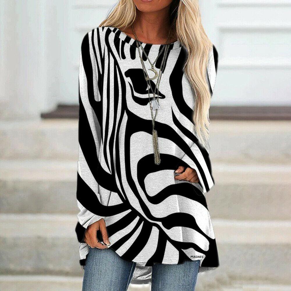 Women'S T-Shirt Street Long-Sleeved Clothing Fashion Top Loose Casual Clothing Autumn And Winter Printed Top Round Neck T-Shirt