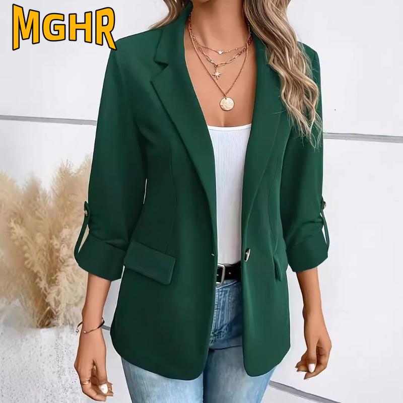 MGHR Женские винтажные повседневные однотонные куртки и пальто с воротником-поло с длинными рукавами и осенне-зимним принтом