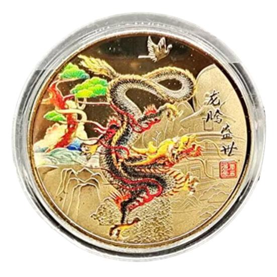 2 шт. памятная медаль китайского дракона 2024 год Дракона талисман зодиака круглый дракон металлическая коллекция монет фестиваль подарок на память