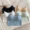 Women Crop Tops Sexy Solid Color Camisole Ice Silk Tube Top Seamless Sports Tank Top Wireless Underwear Padded Bra Bralette Vest