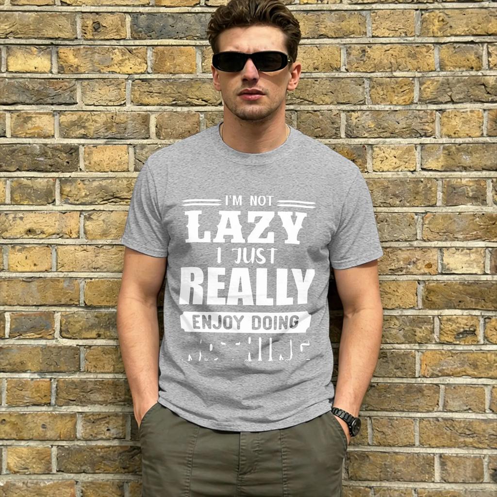Men T-Shirt I'm Not Lazy I'm on Energy Saving Mode Creative 100% Cotton Tees Short Sleeve T Shirts Round Neck Tops Plus Size